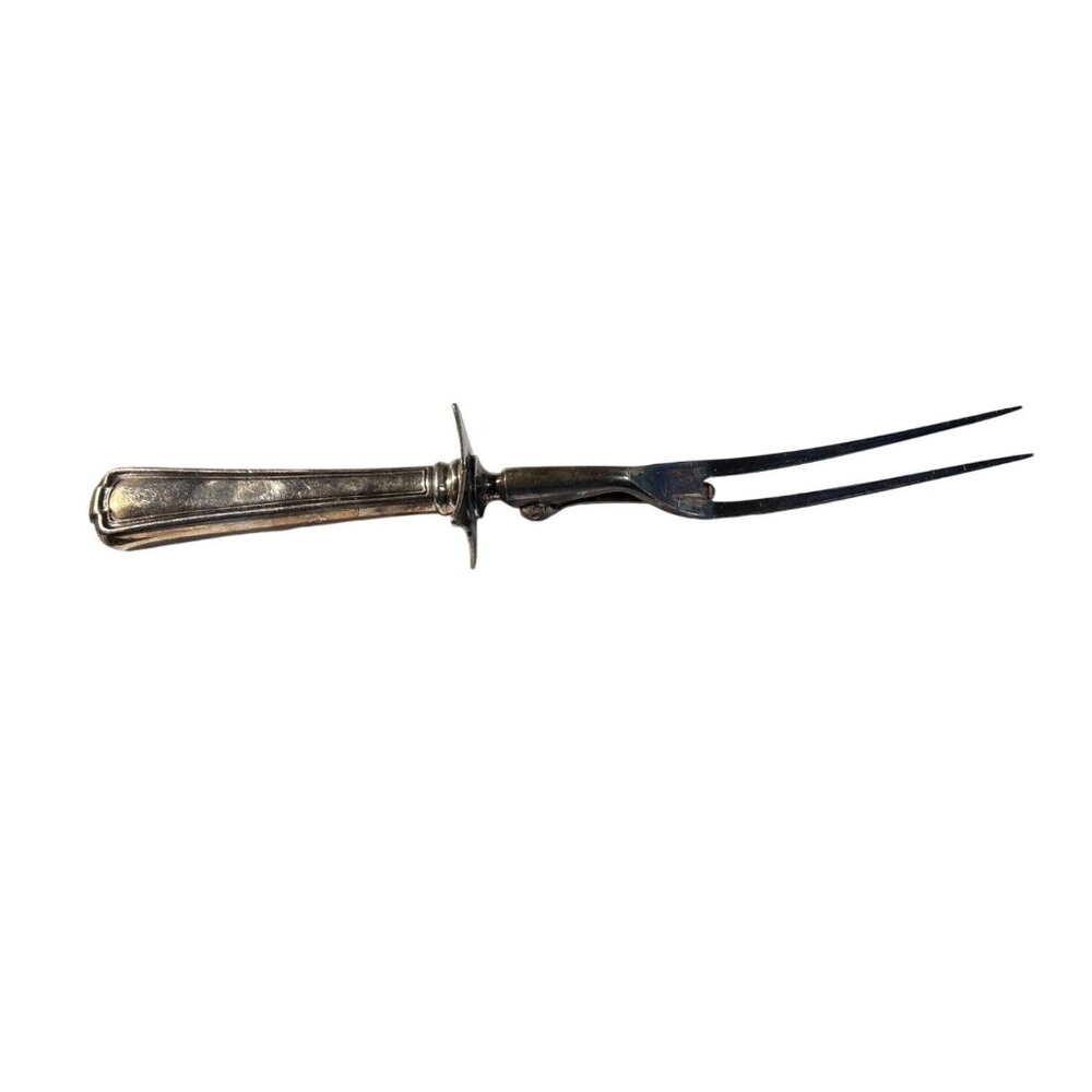 Antique Silver Plated Carving Fork With Monogrammed Handle & Guarded Design